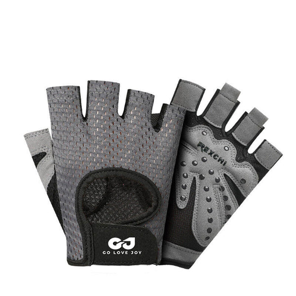 L Size Women Fitness Gym Training Gloves Half Finger Gel Weight Lifting Workout Grey Gloves Straps & Hooks