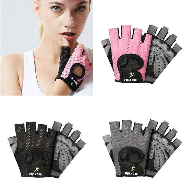 M Size Women Fitness Gym Training Gloves Half Finger Gel Weight Lifting Workout Grey Gloves Straps & Hooks