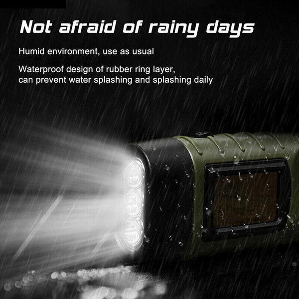 Hand Crank Solar Powered Rechargeable Led Camping Emergency Flashlight Black Flashlights
