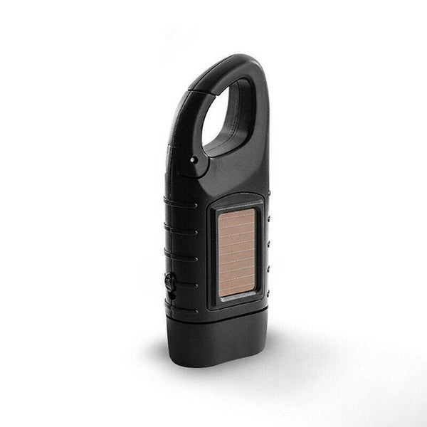 Hand Crank Solar Powered Rechargeable Led Camping Emergency Flashlight Black Flashlights