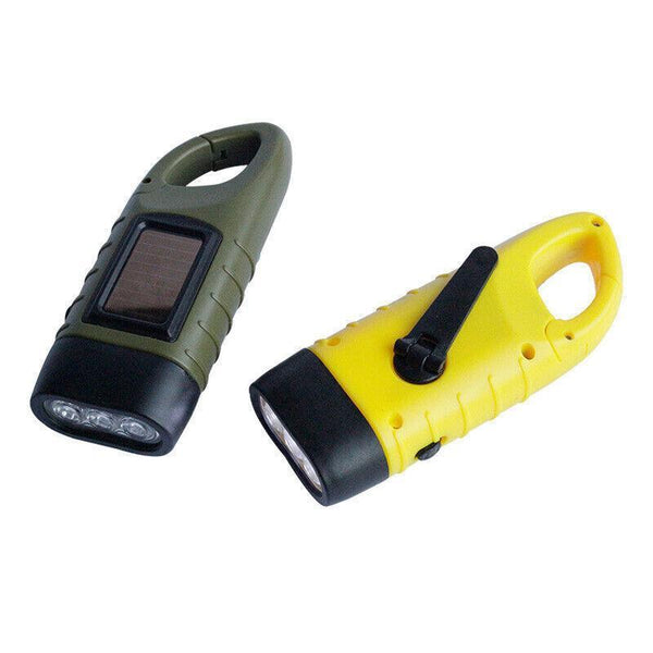 Hand Crank Solar Powered Rechargeable Led Camping Emergency Flashlight Green Flashlights