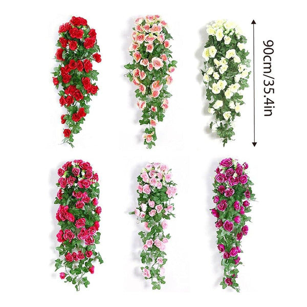 2Pcs Artificial Rose Flower Garland Hanging Vine Home Wall Decor Fake Rattan Red Artificial Plants