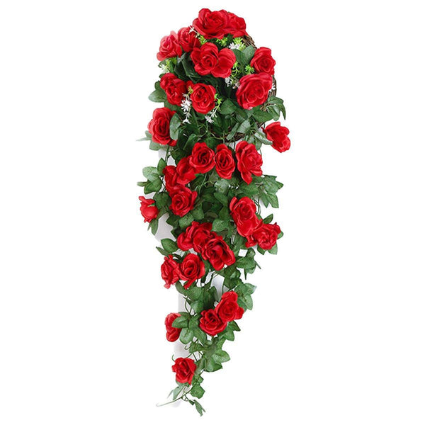 2Pcs Artificial Rose Flower Garland Hanging Vine Home Wall Decor Fake Rattan Red Artificial Plants