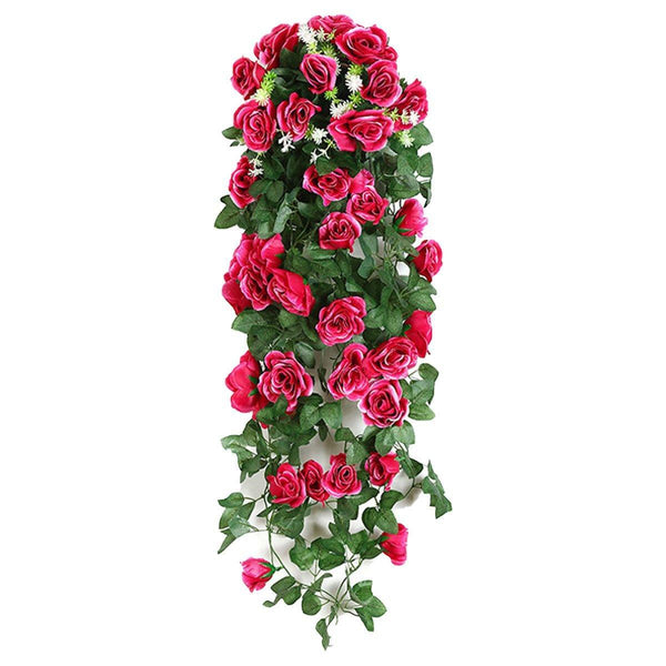 2Pcs Artificial Rose Flower Garland Hanging Vine Home Wall Decor Fake Rattan Red Artificial Plants