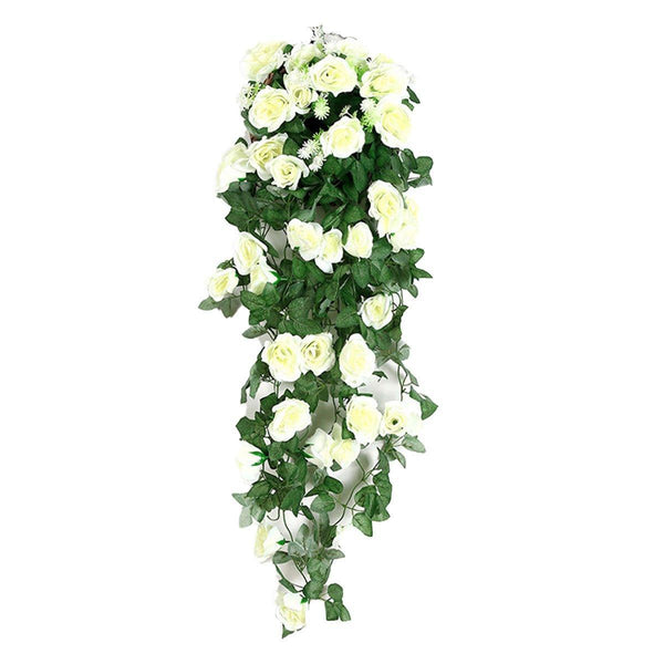 2Pcs Artificial Rose Flower Garland Hanging Vine Home Wall Decor Fake Rattan Red Artificial Plants