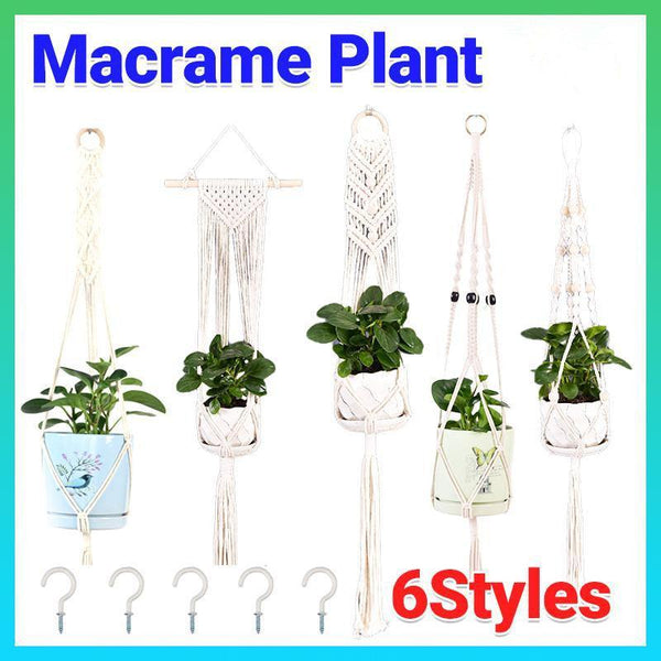 Macrame Plant Flower Pot Holder Hanger Hanging Planter Basket Hemp Rope Braided #17 Planters & Vases