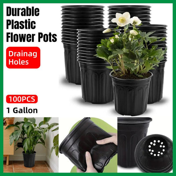 100Pcs Black Gallon Soft Plastic Planter Bag Garden Nursery Pot Balcony Grow Planters & Vases