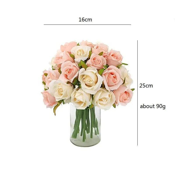 12 Heads Silk Rose Artificial Flowers Fake Bouquet Champagne Artificial Plants