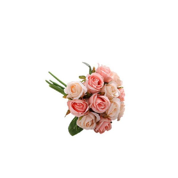 12 Heads Silk Rose Artificial Flowers Fake Bouquet Champagne Artificial Plants