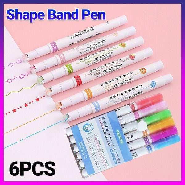 6Pcs Dual Tip Line Drawing Pens A Fun Patterned Colour Markers Set Art Pencils & Charcoal