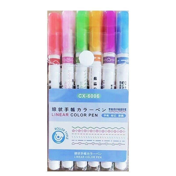 6Pcs Dual Tip Line Drawing Pens A Fun Patterned Colour Markers Set Art Pencils & Charcoal