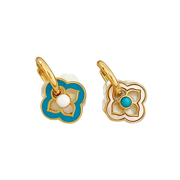 Chinese Style Multi Wear Natural Shell Four Leaf Clover For Women Earrings