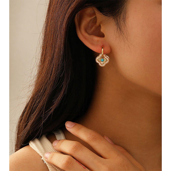 Chinese Style Multi Wear Natural Shell Four Leaf Clover For Women Earrings