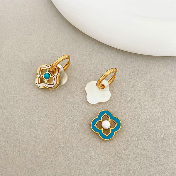 Chinese Style Multi Wear Natural Shell Four Leaf Clover For Women Earrings
