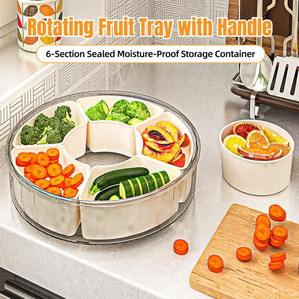 Six Compartment Rotary Fruit Plate Portable Round Snack Box With Lid For Home Food Storage Containers