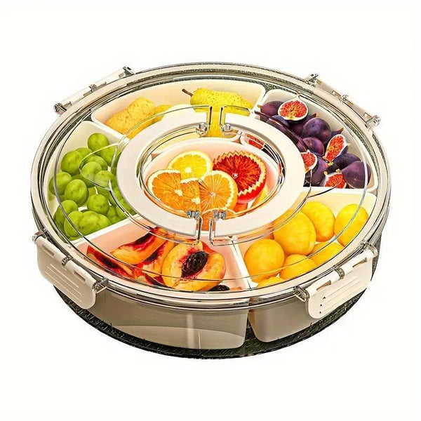 Six Compartment Rotary Fruit Plate Portable Round Snack Box With Lid For Home Food Storage Containers