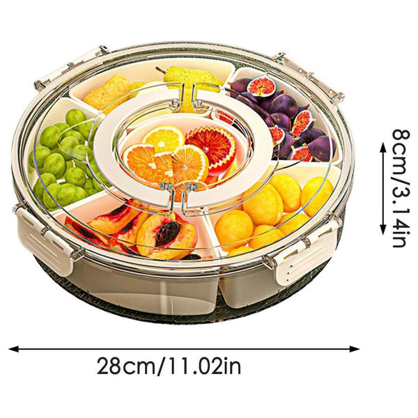 Six Compartment Rotary Fruit Plate Portable Round Snack Box With Lid For Home Food Storage Containers