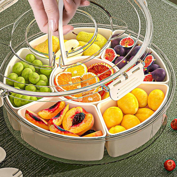 Six Compartment Rotary Fruit Plate Portable Round Snack Box With Lid For Home Food Storage Containers