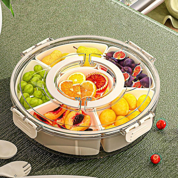 Six Compartment Rotary Fruit Plate Portable Round Snack Box With Lid For Home Food Storage Containers