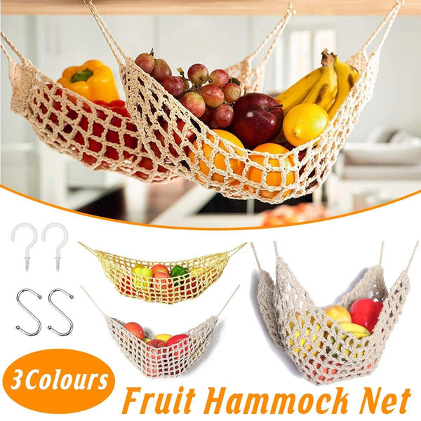 Under Desk Hanging Fruit Basket Kitchen Storage Net Home Organizer For Fruits Yellow Storage Bins & Baskets