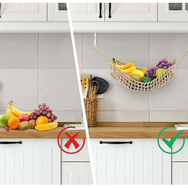 Under Desk Hanging Fruit Basket Kitchen Storage Net Home Organizer For Fruits Yellow Storage Bins & Baskets