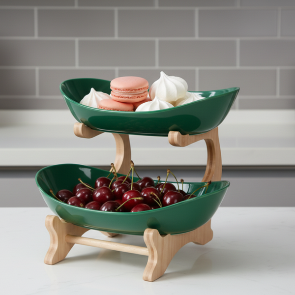 Modern Multi Layer Bamboo Fruit Snack Plate Rack Creative Living Room Green Plates