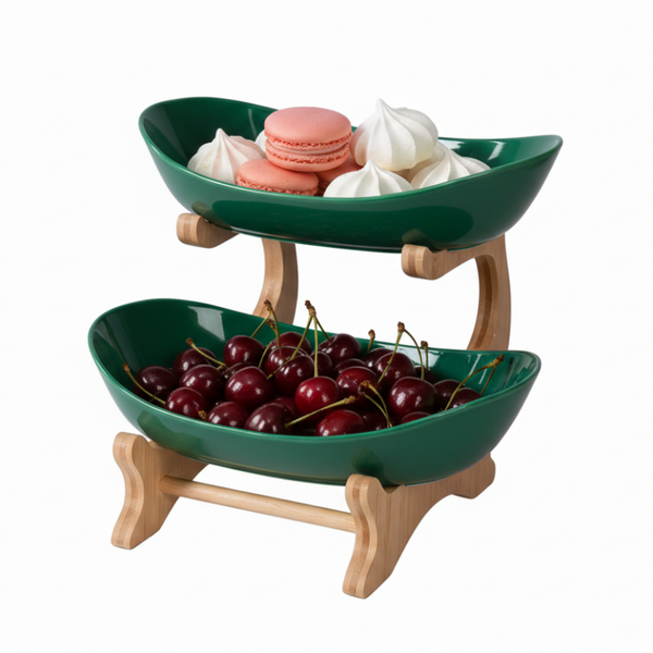 Modern Multi Layer Bamboo Fruit Snack Plate Rack Creative Living Room Green Plates