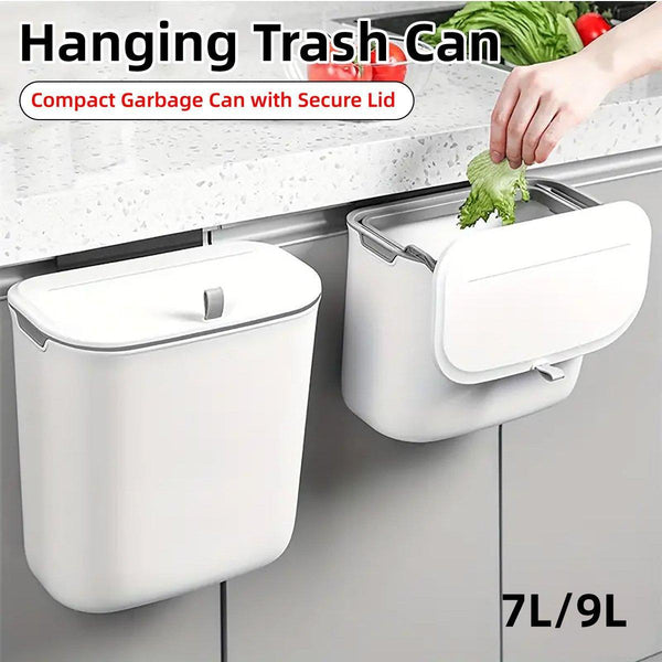 Wall Mounted Hanging Wastebasket With Sliding Lid For Kitchen And Bathroom Use 9L Rubbish Bins