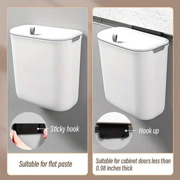 Wall Mounted Hanging Wastebasket With Sliding Lid For Kitchen And Bathroom Use 9L Rubbish Bins