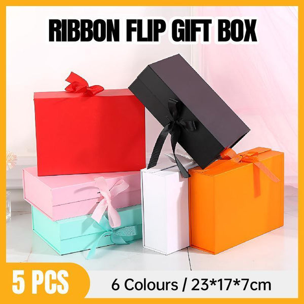 5X Medium Premium With Ribbon Multi Color Hamper Packaging Set Orange Gift Boxes