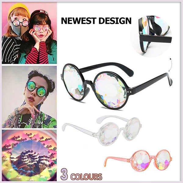 Festival Rave Kaleidoscope Glasses Prism Lens Crystal Effect Party Black Sunglasses