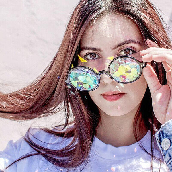 Festival Rave Kaleidoscope Glasses Prism Lens Crystal Effect Party Black Sunglasses