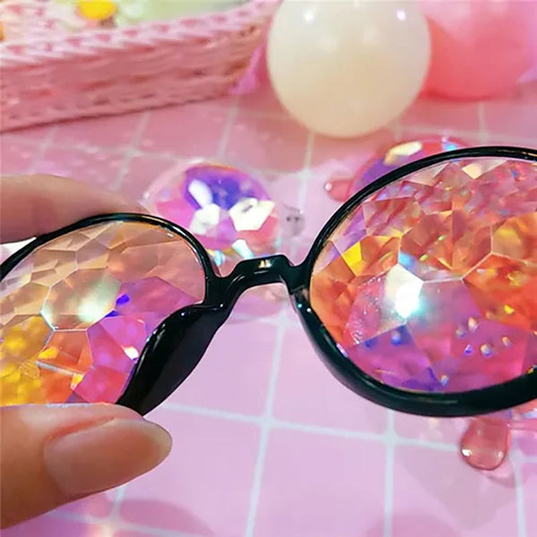 Festival Rave Kaleidoscope Glasses Prism Lens Crystal Effect Party Black Sunglasses