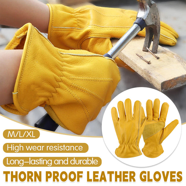 Golden Yellow Cowhide Work Gloves Full Finger Gardening Diy Home Maintenance Use Gardening Gloves & Knee Pads