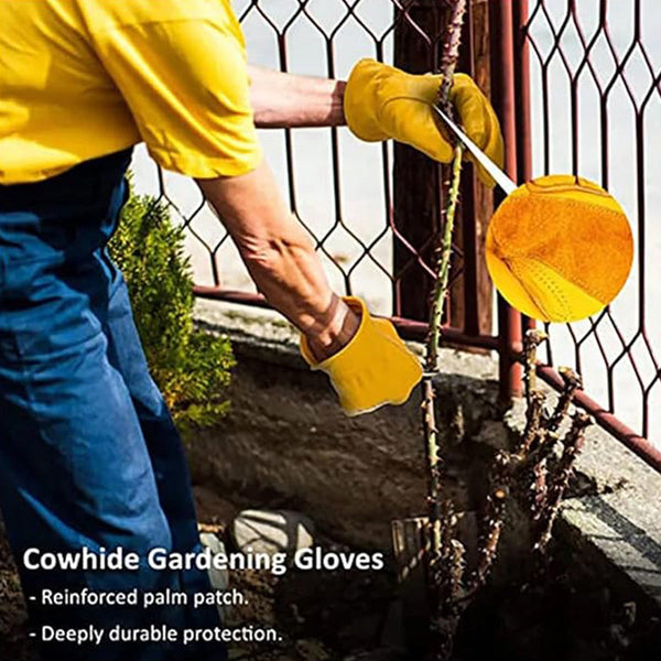 Golden Yellow Cowhide Work Gloves Full Finger Gardening Diy Home Maintenance Use Gardening Gloves & Knee Pads