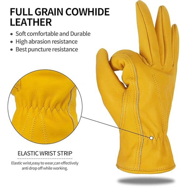 Golden Yellow Cowhide Work Gloves Full Finger Gardening Diy Home Maintenance Use Gardening Gloves & Knee Pads