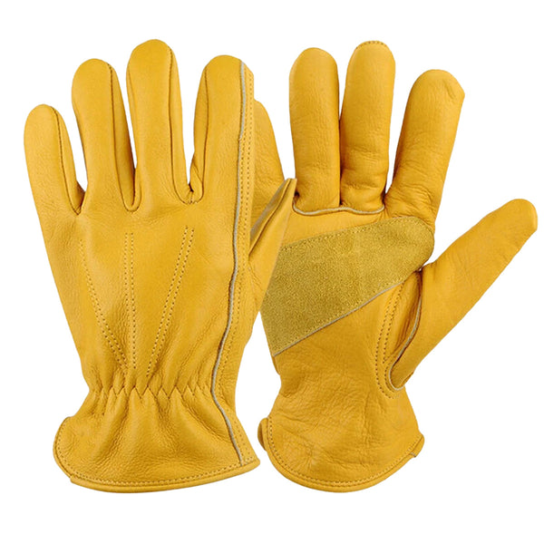 Golden Yellow Cowhide Work Gloves Full Finger Gardening Diy Home Maintenance Use Gardening Gloves & Knee Pads