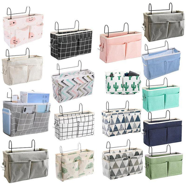 Hanging Bedside Storage Caddy With Pockets For Bunk Dorm Couch Organizing Grey Triangle Storage Bins & Baskets