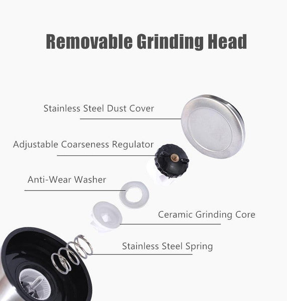 Stainless Steel Manual Salt And Pepper Grinder With Adjustable Ceramic Core 200Ml Salt & Pepper
