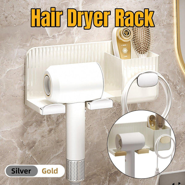 Hair Dryer Holder Rack Plastic Wall Mount No Drill Bathroom Organizer Storage Gold Wall Hooks & Hangers
