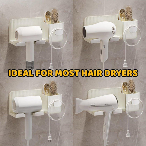Hair Dryer Holder Rack Plastic Wall Mount No Drill Bathroom Organizer Storage Gold Wall Hooks & Hangers