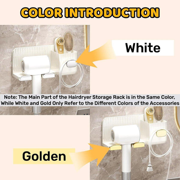 Hair Dryer Holder Rack Plastic Wall Mount No Drill Bathroom Organizer Storage Gold Wall Hooks & Hangers