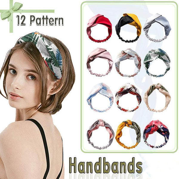 Women Chiffon Floral Print Headband Fashion Bohemian Elastic Cross Hair Bands A Green Headbands