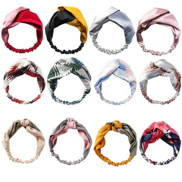Women Chiffon Floral Print Headband Fashion Bohemian Elastic Cross Hair Bands A Green Headbands
