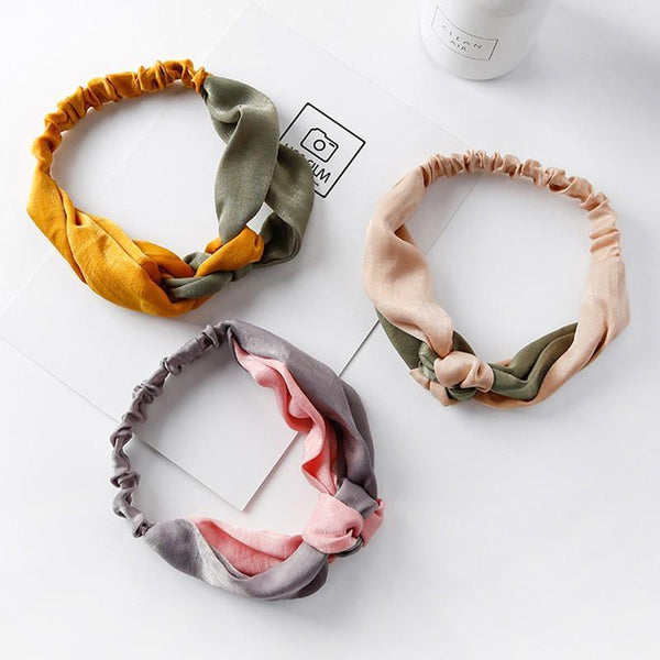 Women Chiffon Floral Print Headband Fashion Bohemian Elastic Cross Hair Bands C Red Headbands