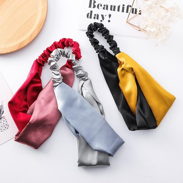 Women Chiffon Floral Print Headband Fashion Bohemian Elastic Cross Hair Bands C Red Headbands