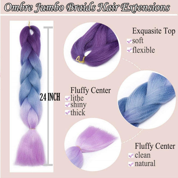 Coloured Jumbo Braiding Braids Twist Hight Temperature Kanekalon 1# Hair Extensions