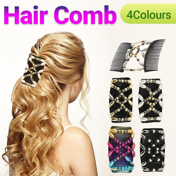 Beaded Stretchy Easy Magic Hair Comb Elastic Double Clip Accessories Gold Brushes & Combs
