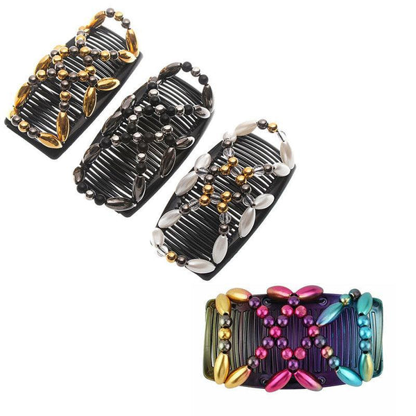 Beaded Stretchy Easy Magic Hair Comb Elastic Double Clip Accessories Gold Brushes & Combs