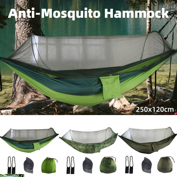 Camping Hammock Tent Set Double Outdoor Hanging Bed With Mosquito Net For Travel Army Green Hammocks